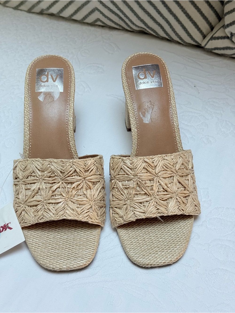 Dolce Vita Natural Raffia Woven Slide Mules